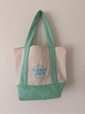 Trader Joe's Mint Green and Cream Canvas Tote